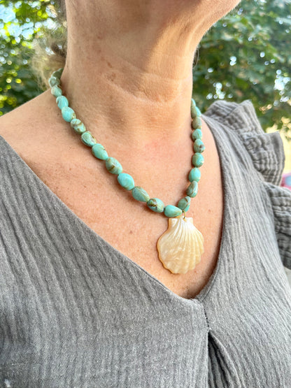Collier turquoise marbré coquillage ✨