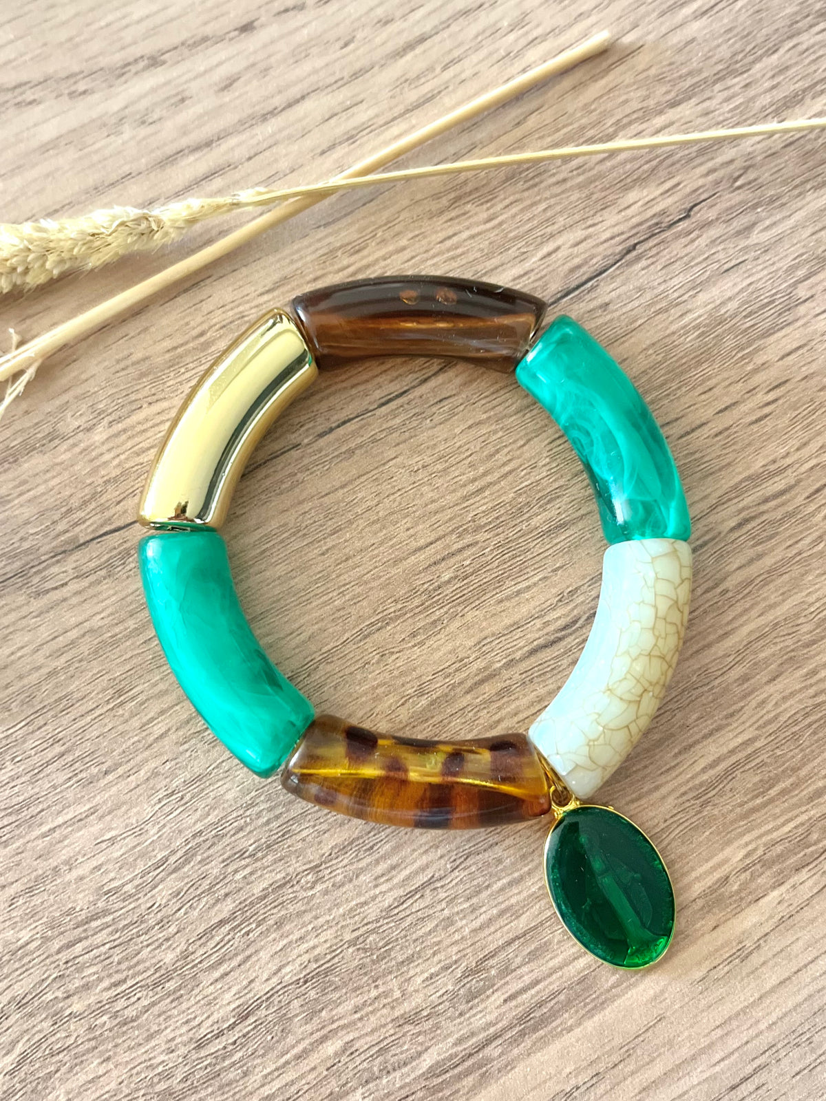 Bracelet vert/léopard/doré ✨