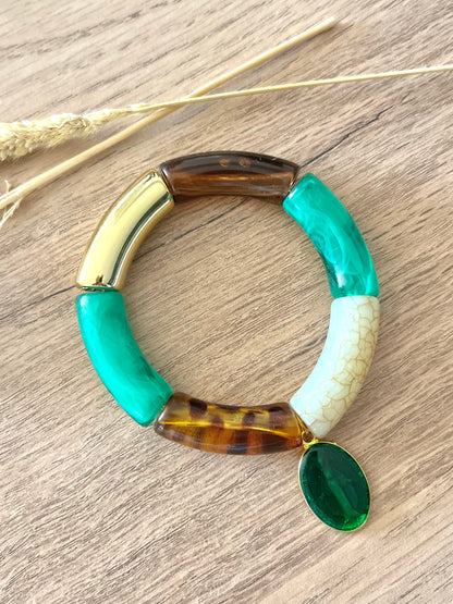 Bracelet vert/léopard/doré ✨