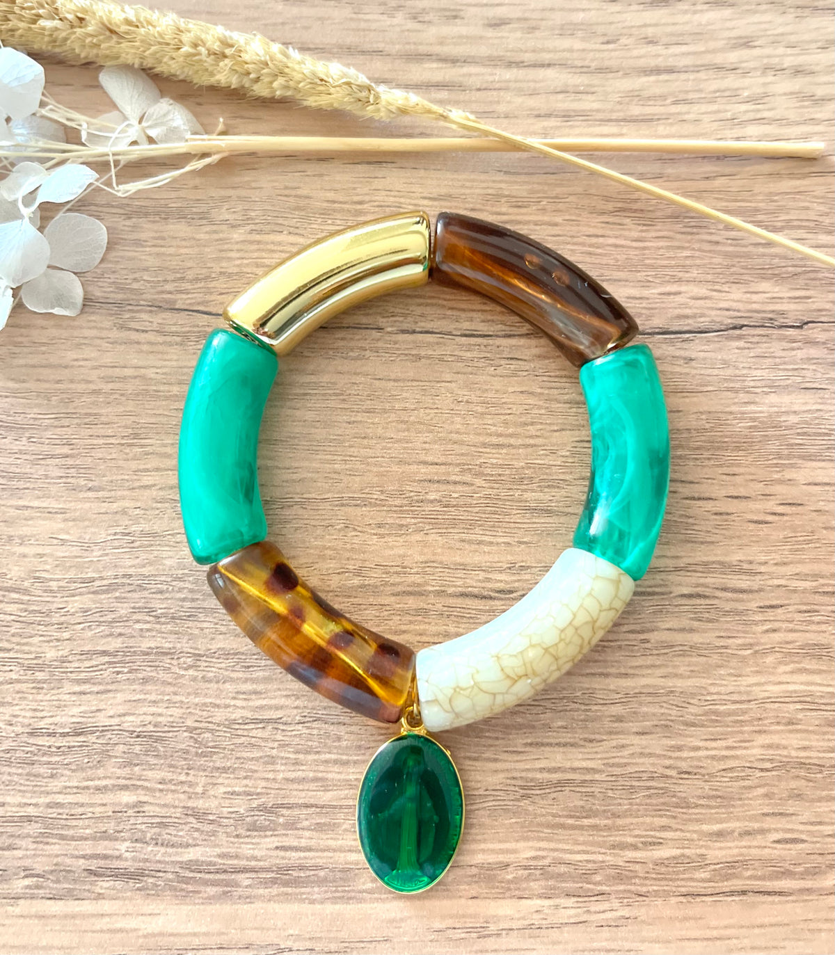 Bracelet vert/léopard/doré ✨