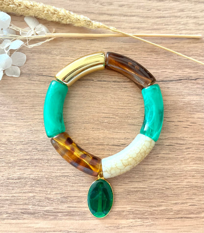 Bracelet vert/léopard/doré ✨