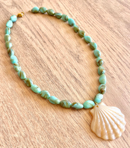 Collier turquoise marbré coquillage ✨