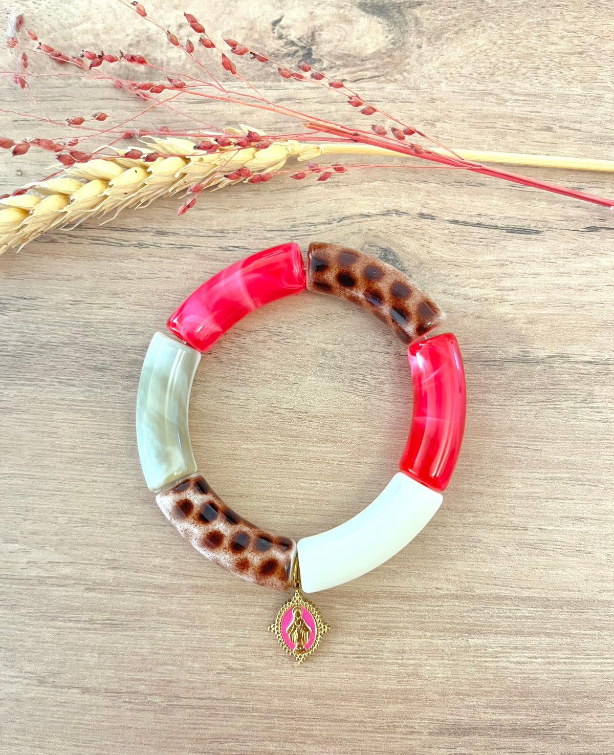 Bracelet rose/léopard/blanc ✨