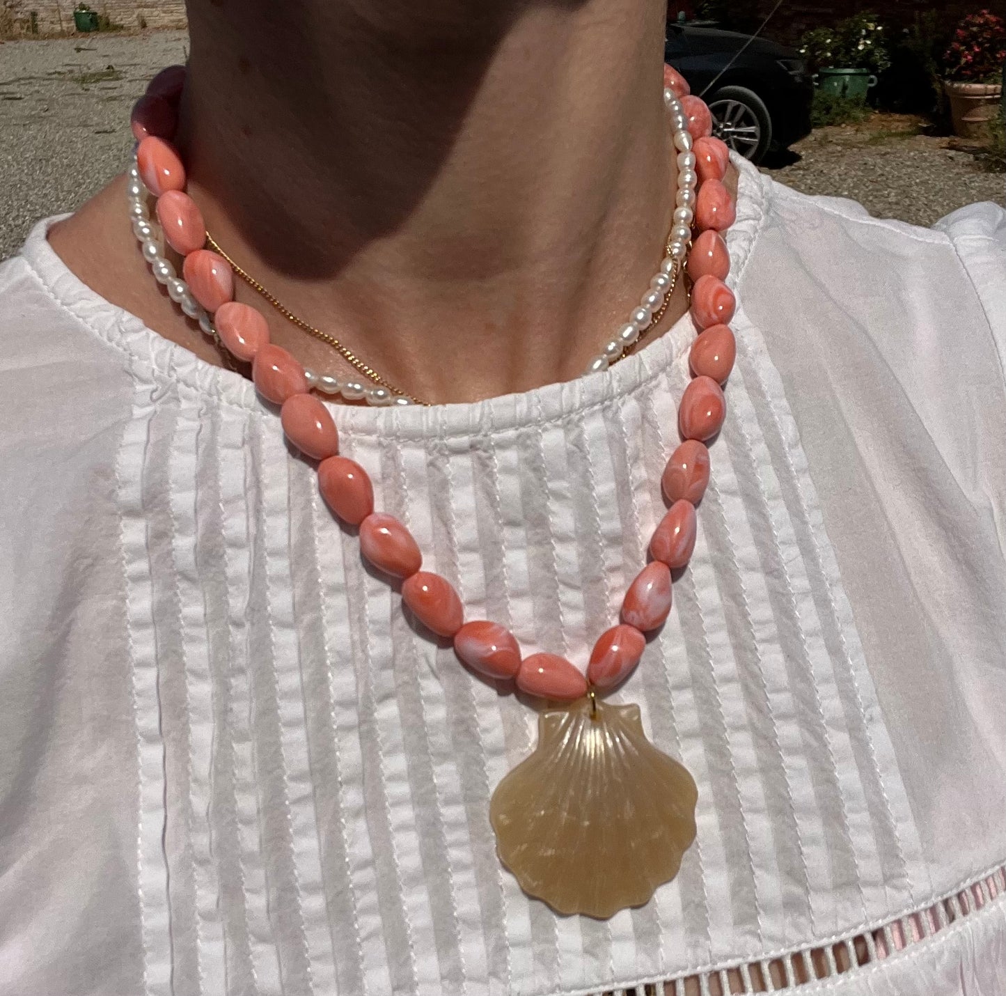 Collier rose coquillage ✨